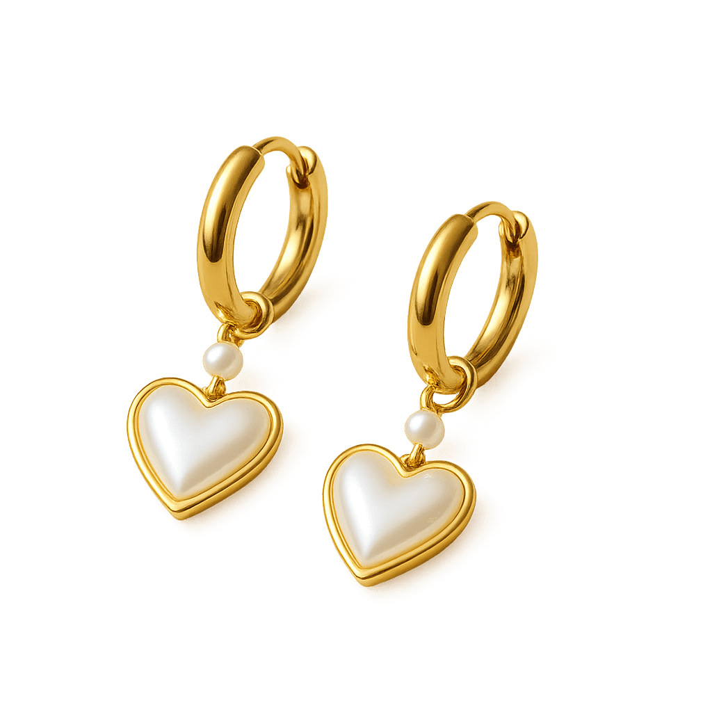 Trendy Dainty Pearl Heart Hoop Earrings Personalized Gold Waterproof Small Hoop