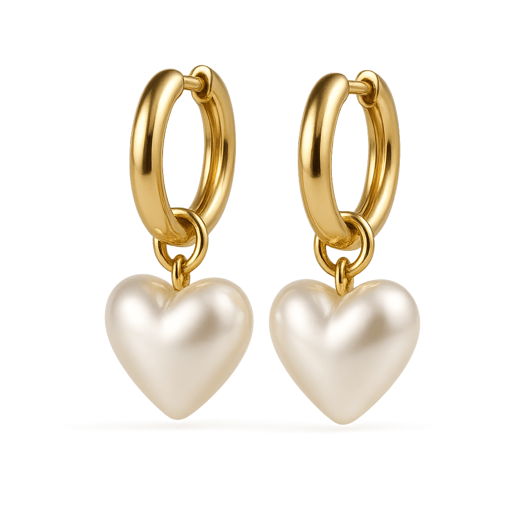 Trendy Pearl Heart Charm Earrings Personalized Gold Hoop