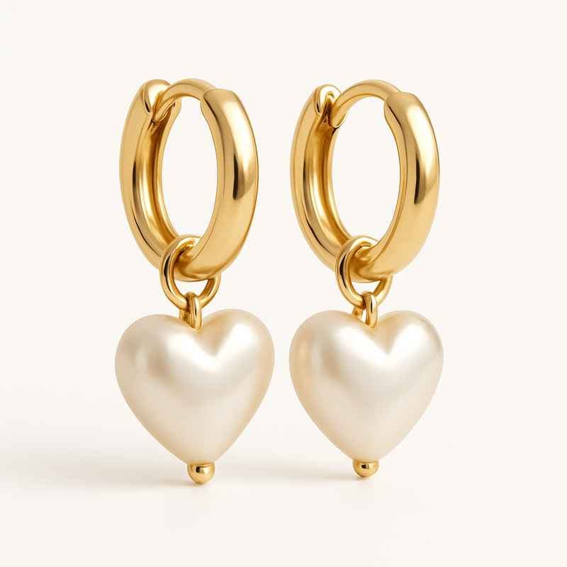 Trendy Pearl Heart Charm Hoop Earrings Personalized Gold Small Hoop