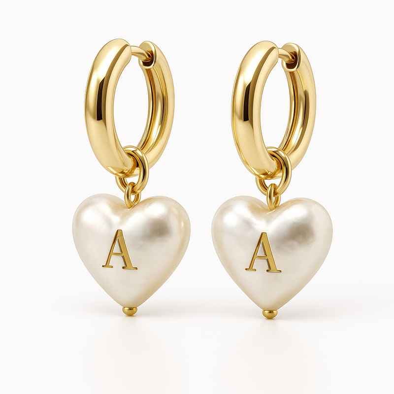 Trendy Personalized Pearl Heart Earrings Custom Gold Hoop Waterproof Stainless Steel Hoop
