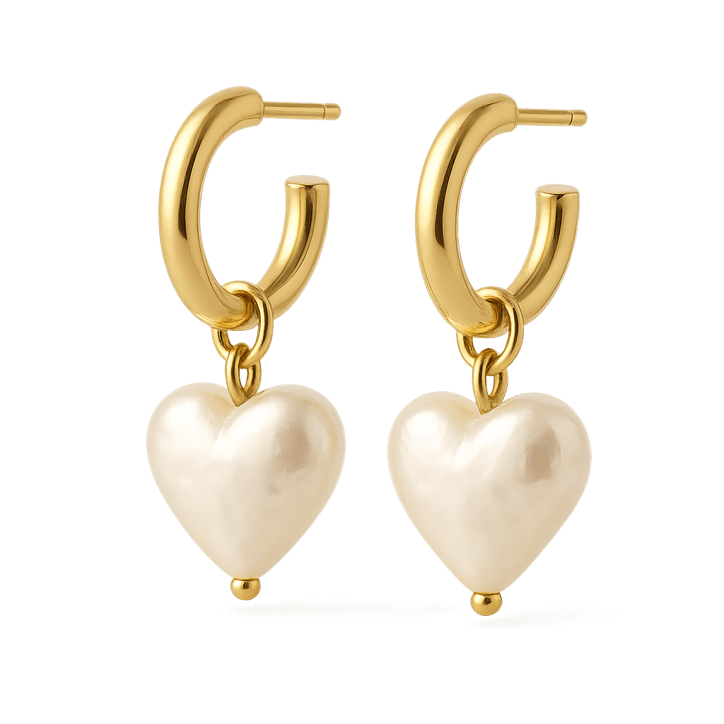 Trendy Custom Pearl Heart Earrings Dainty Gold Hoop Waterproof Stainless Steel Charm