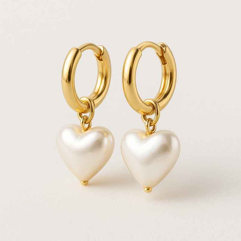 Trendy Pearl Heart Hoop Earrings | Custom Dainty Gold Hoops | Waterproof Small Gold Hoops