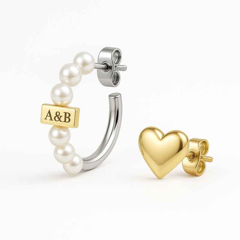 Trendy Personalized Pearl Hoop Earrings Dainty Gold Heart