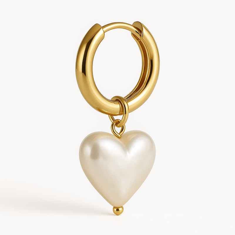 Trendy Personalized Pearl Heart Earrings Custom Gold Hoop Waterproof Stainless Steel Charm
