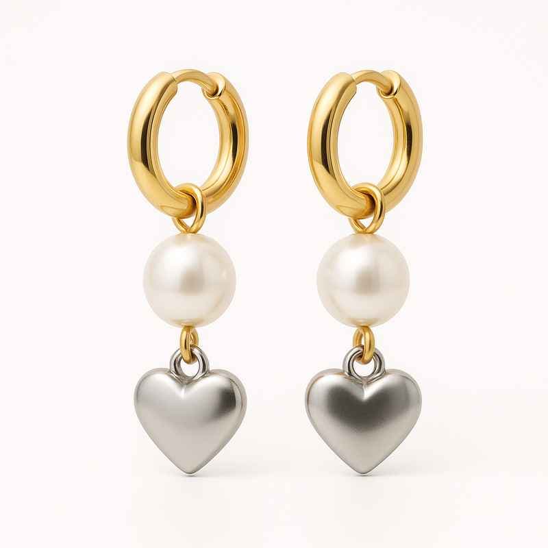 Trendy Personalized Pearl Earrings with Custom Gold Hoop Waterproof Stainless Steel Heart