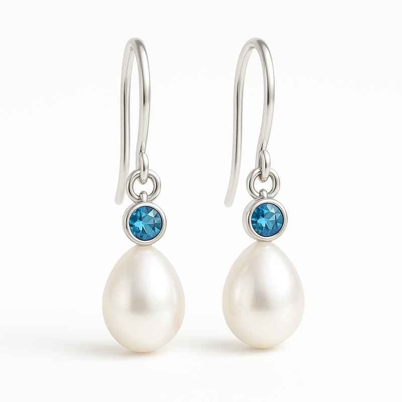 Pendientes colgantes de perla elegantes y minimalistas con charm de piedra de nacimiento