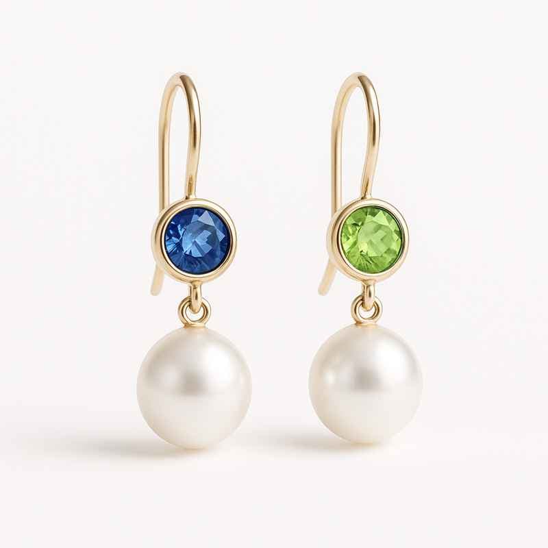 Elegant Minimalist Pearl Drop Earrings with Birthstone Charm