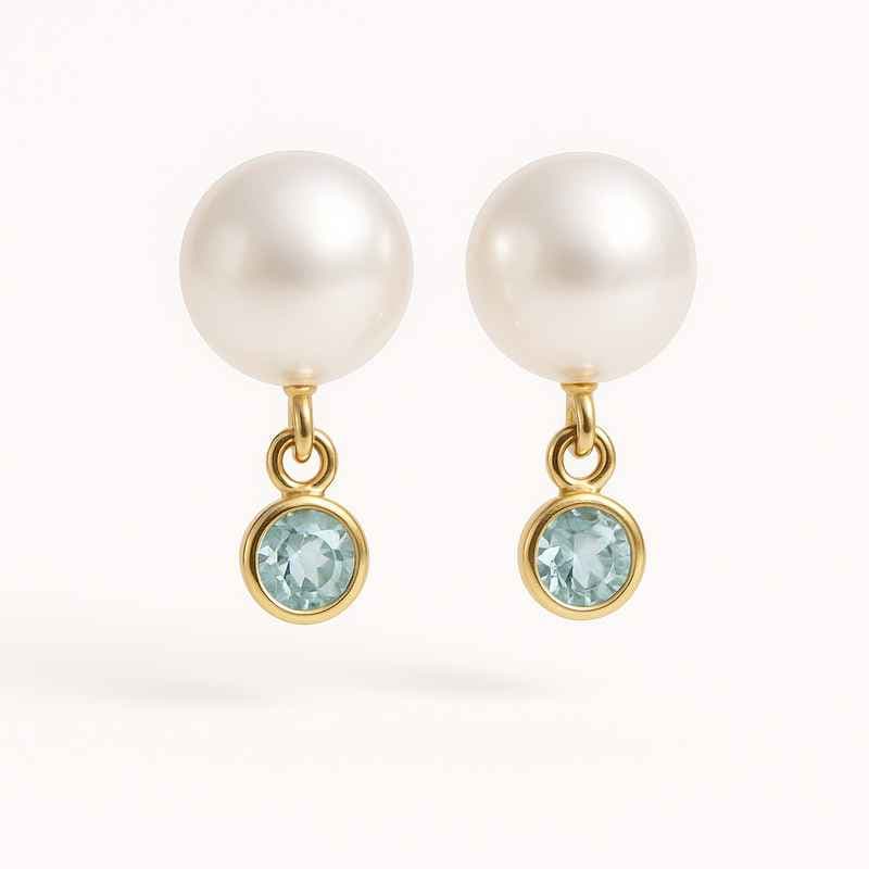 Elegant Minimalist Pearl Earrings with Birthstone Charm Drop
