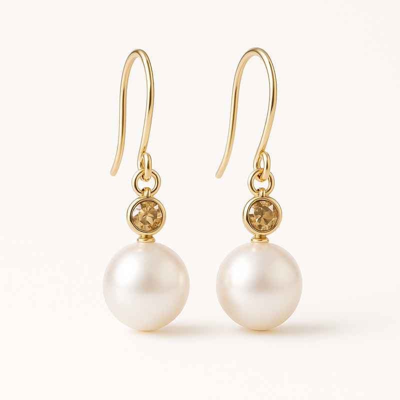Elegant Minimalist Pearl Drop Earrings with Birthstone Charm
