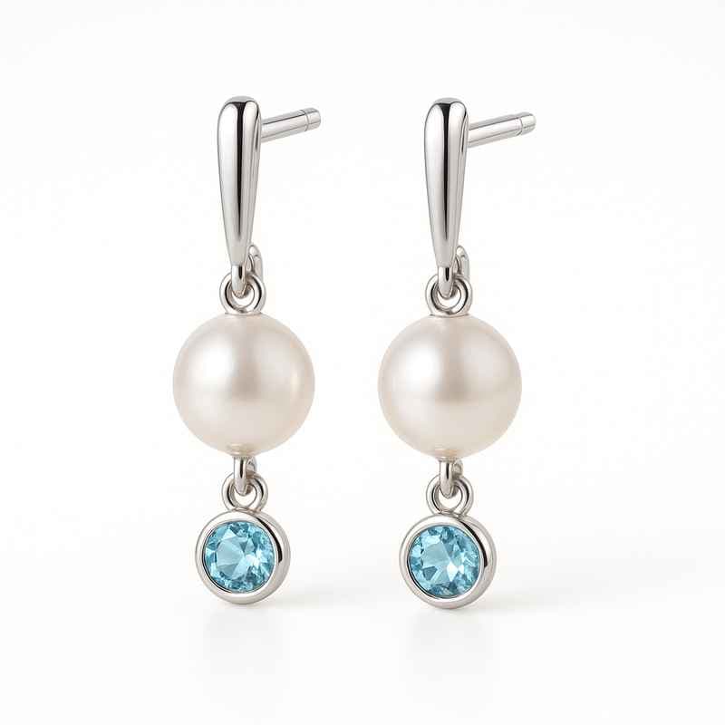 Elegant Minimalist Pearl Earrings with Birthstone Charm Drop
