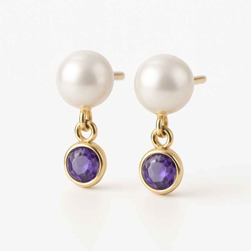 Elegant Minimalist Pearl Earrings with Birthstone Charm Drop