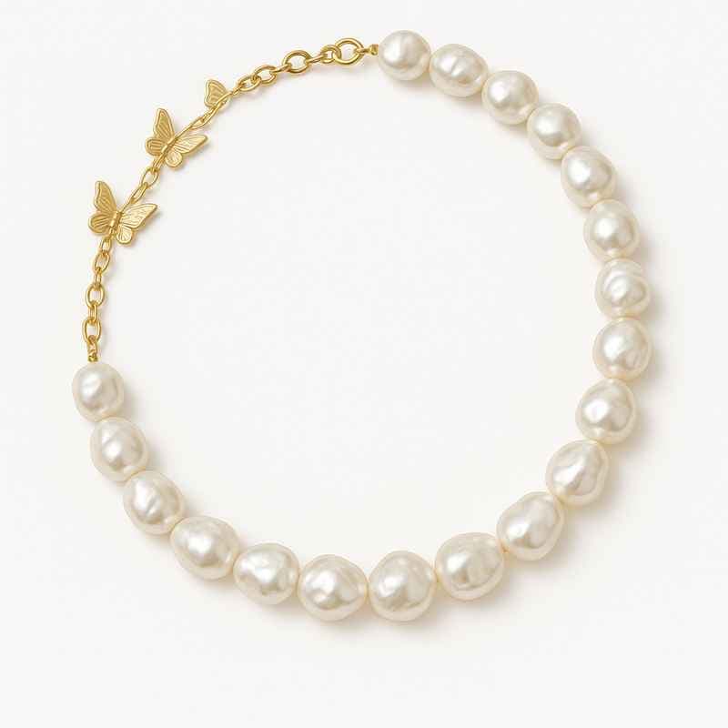 Sustainable Baroque Pearl Necklace with 14k Gold Plated Layering Butterfly Accent Chain