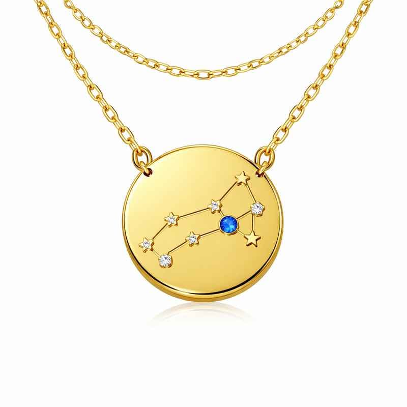 Custom Zodiac Constellation Birthstone Pendant Necklace Gold Plated Stainless Steel