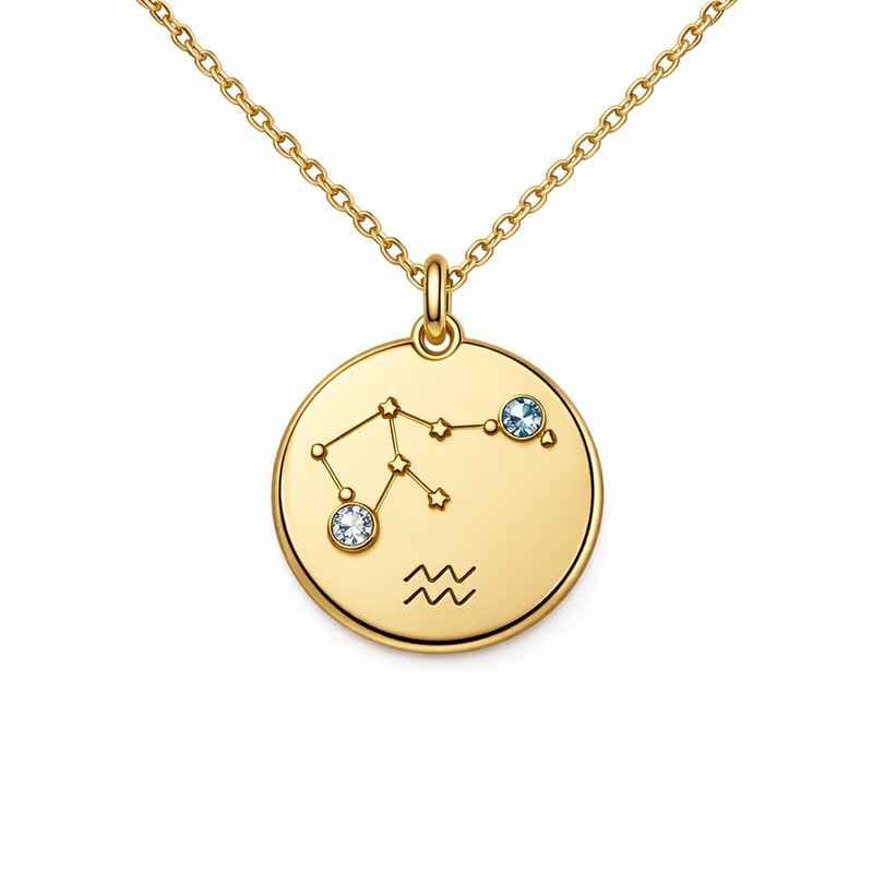 Custom Zodiac Pendant Necklace with Birthstone Constellation Design Gold Plated Stainless