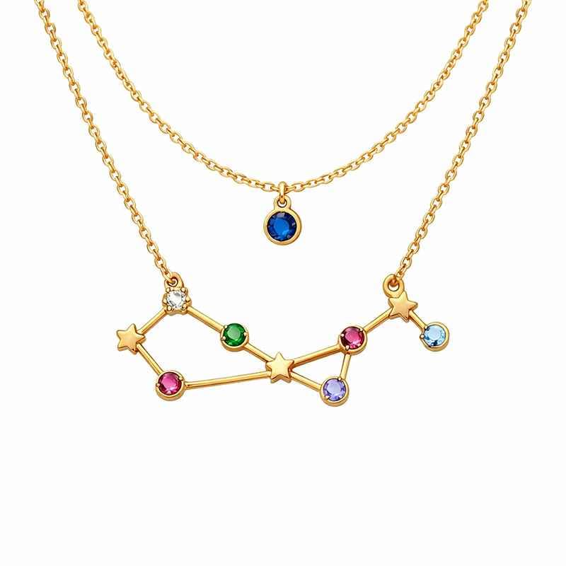 Custom Zodiac Constellation Birthstone Pendant Necklace Personalized Gold Plated Stainless