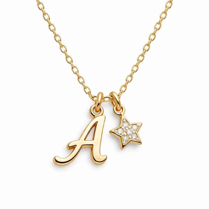 防水 金メッキ 星のチャーム ネックレス 18K イニシャル
