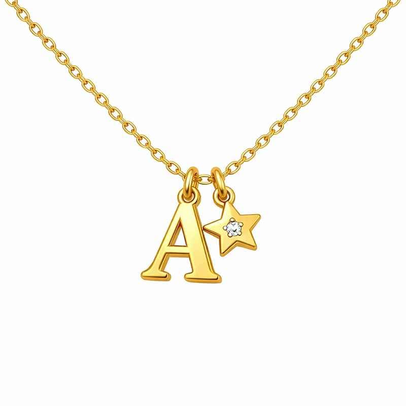 防水性の18K金メッキネックレス、イニシャル入り星チャーム付き