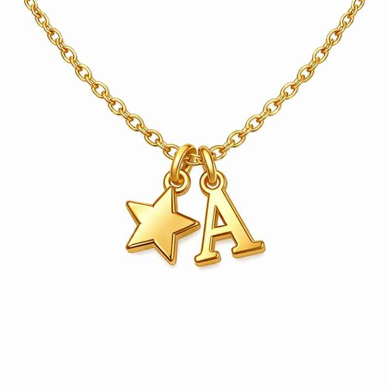 Waterproof 18k Gold Plated Necklace with Stainless Steel Star Charm