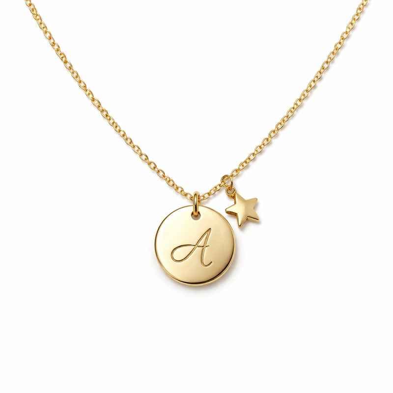 Waterproof 18k Gold Plated Necklace with Initial Letter Star Charm