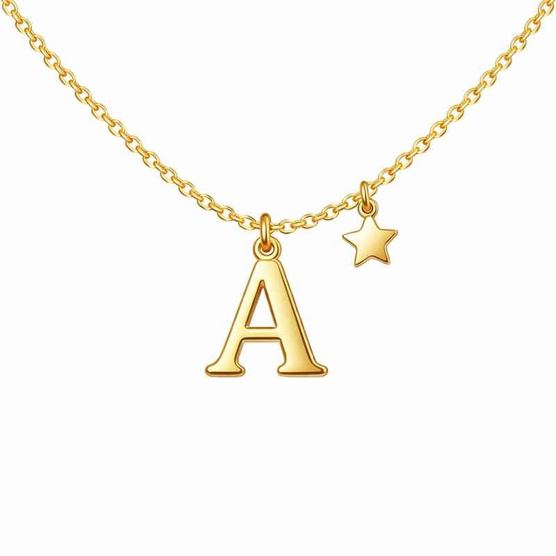 Waterproof 18k Gold Plated Initial Letter Necklace with Star Charm