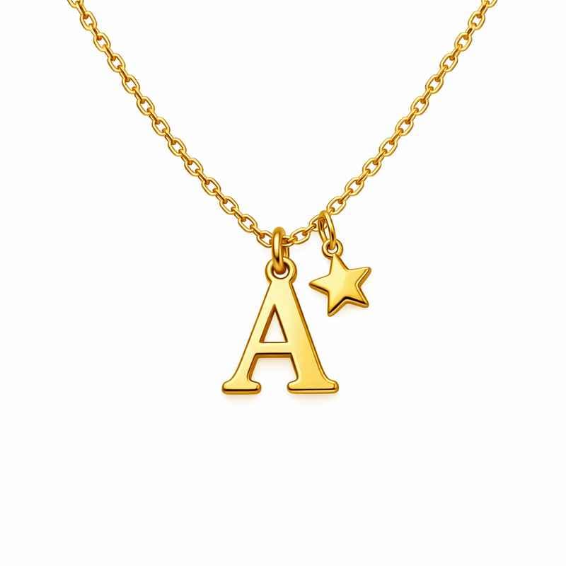 Waterproof Gold Plated Initial Necklace with 18k Gold Star Charm