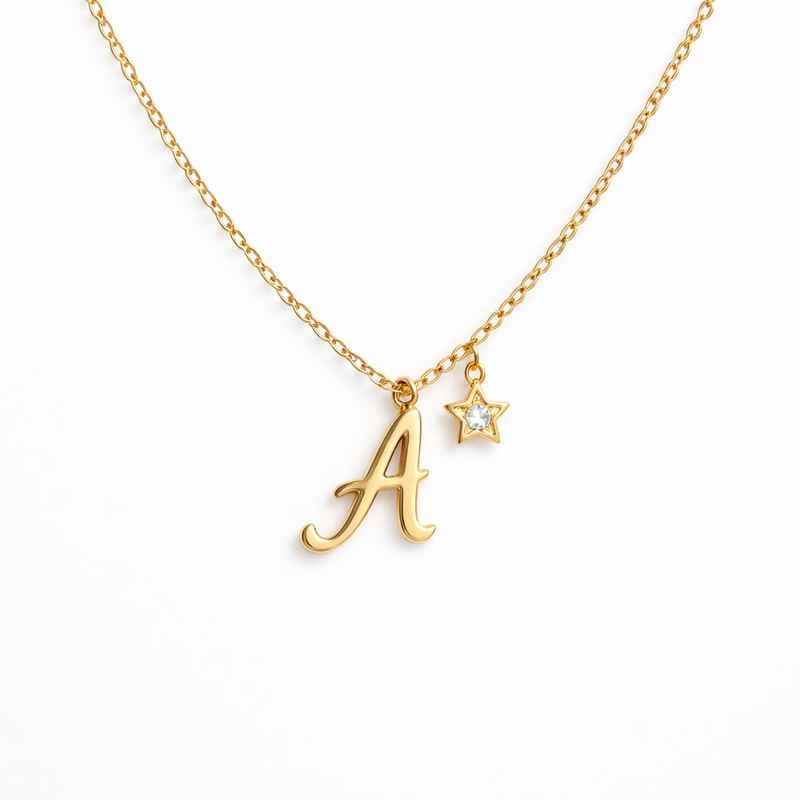 Waterproof Gold Plated Initial Letter Necklace with Star Charm
