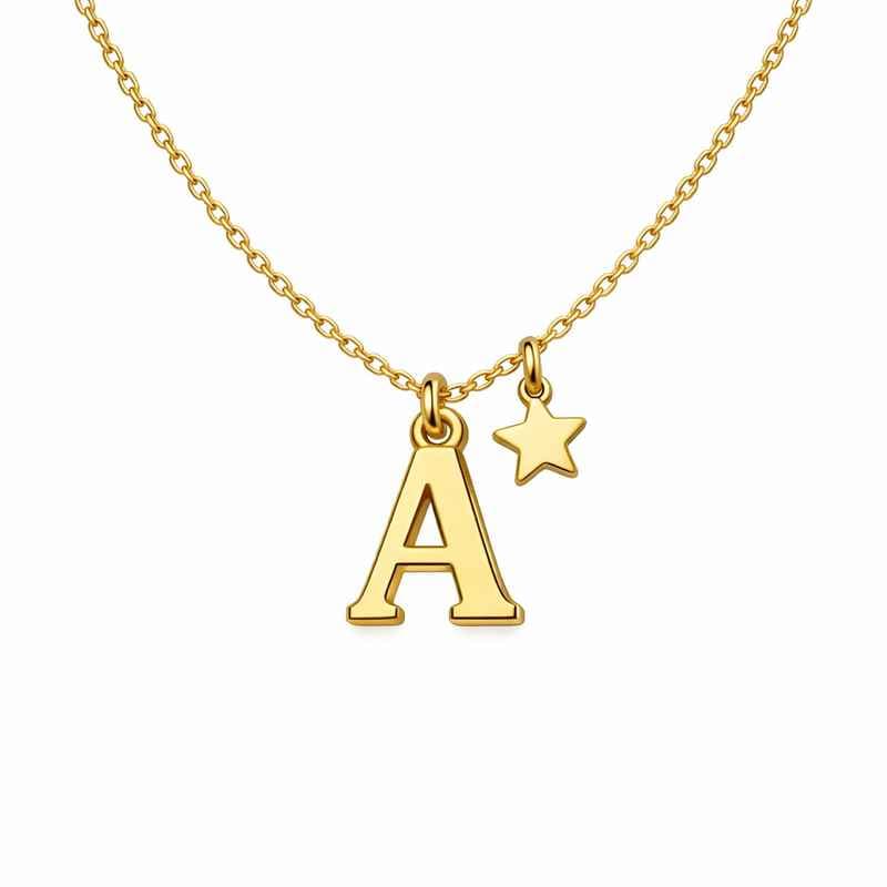 防水加工の金メッキネックレス 18金のイニシャルと星のチャーム付き
