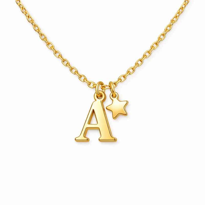 Waterproof 18k Gold Plated Necklace with Stainless Steel Initial & Star Charm