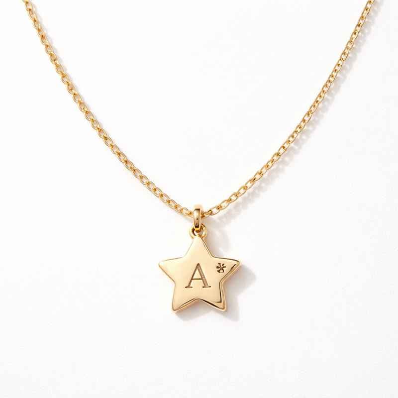 Waterproof 18k Gold Plated Necklace with Initial Letter Star Charm