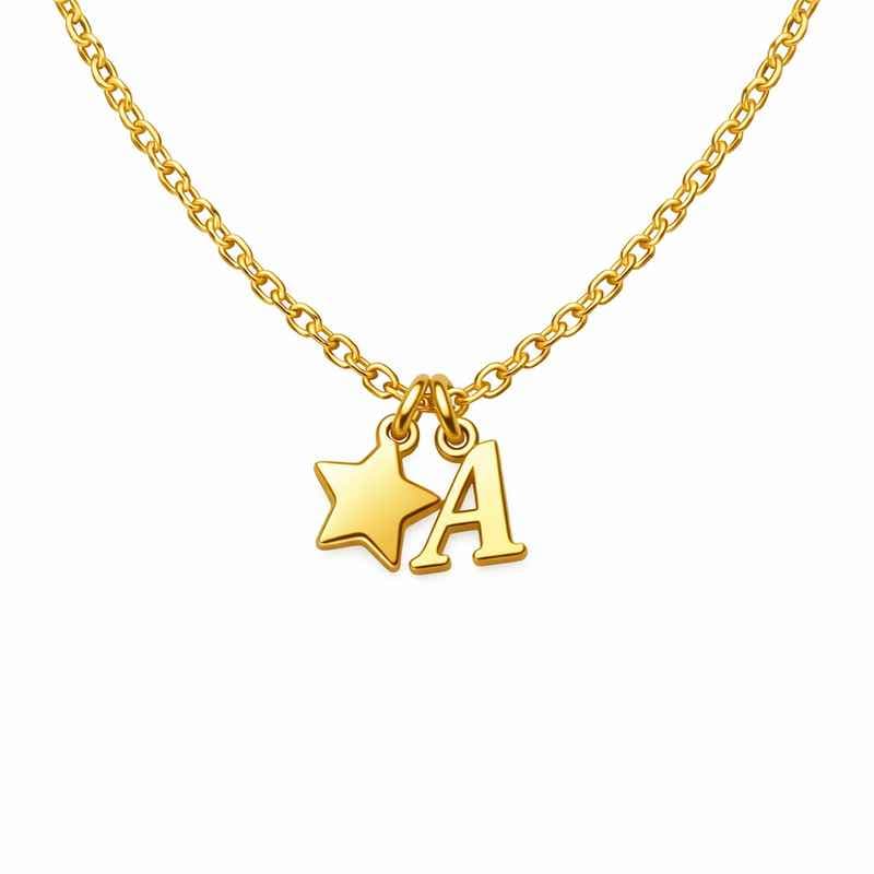 Waterproof 18k Gold Plated Necklace with Initial Letter Star Charm