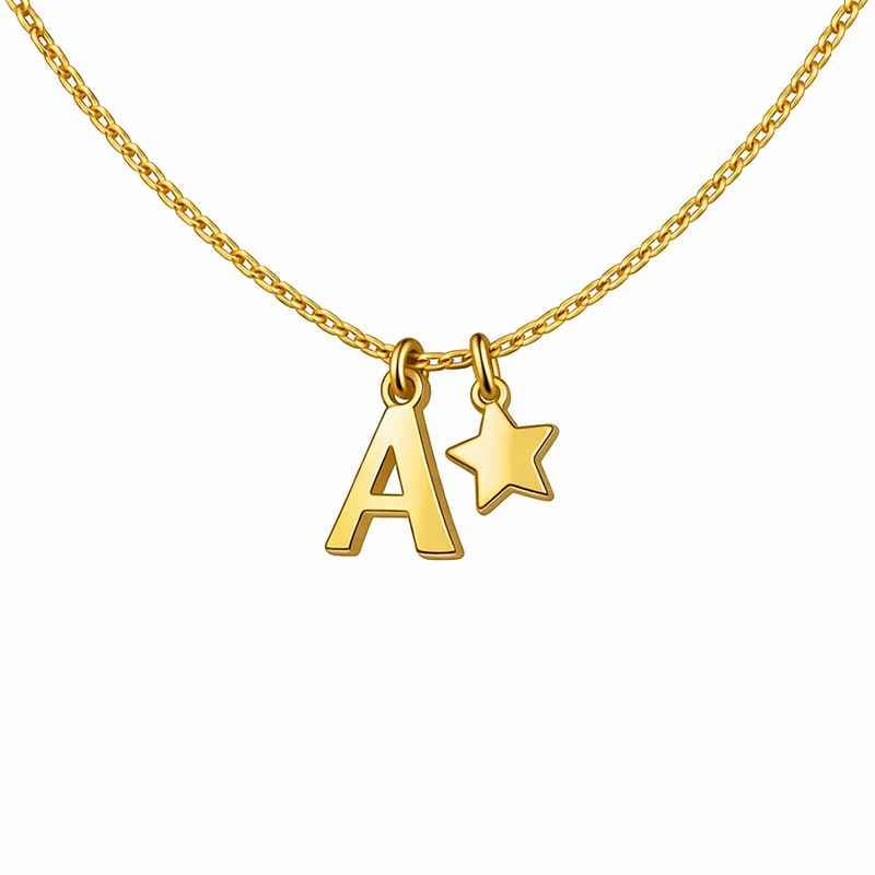Waterproof 18k Gold Plated Initial Letter Star Charm Necklace Stainless Steel Initial Letter