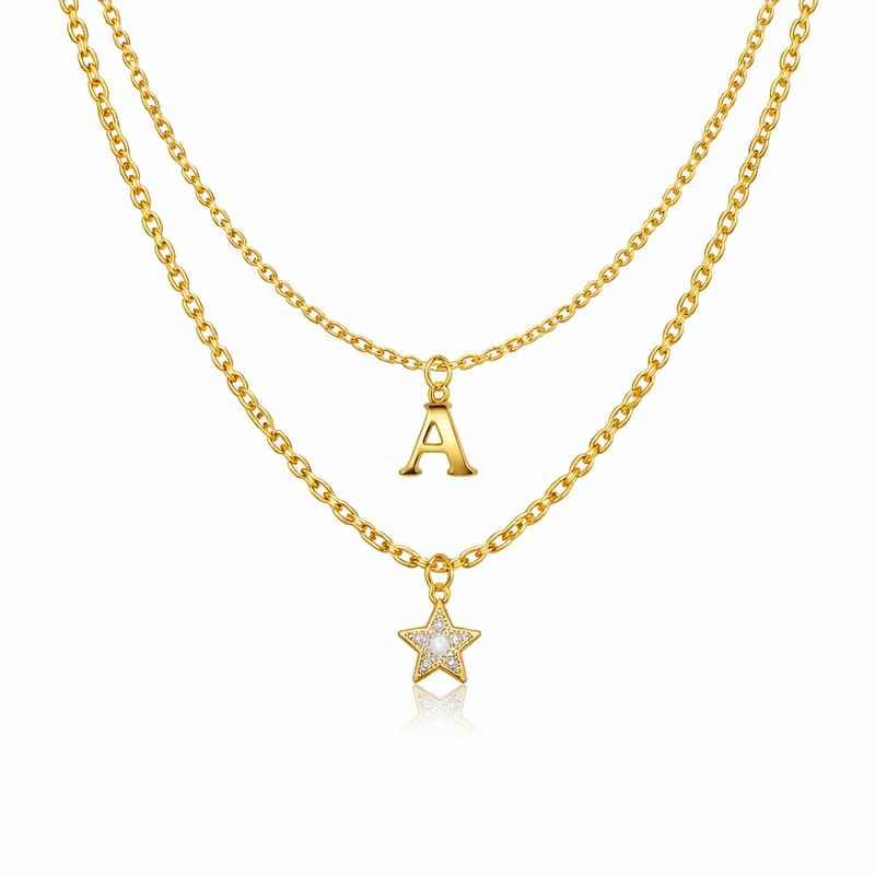 Waterproof Gold Plated Necklace with 18k Initial Charm Stainless Steel Star Layering