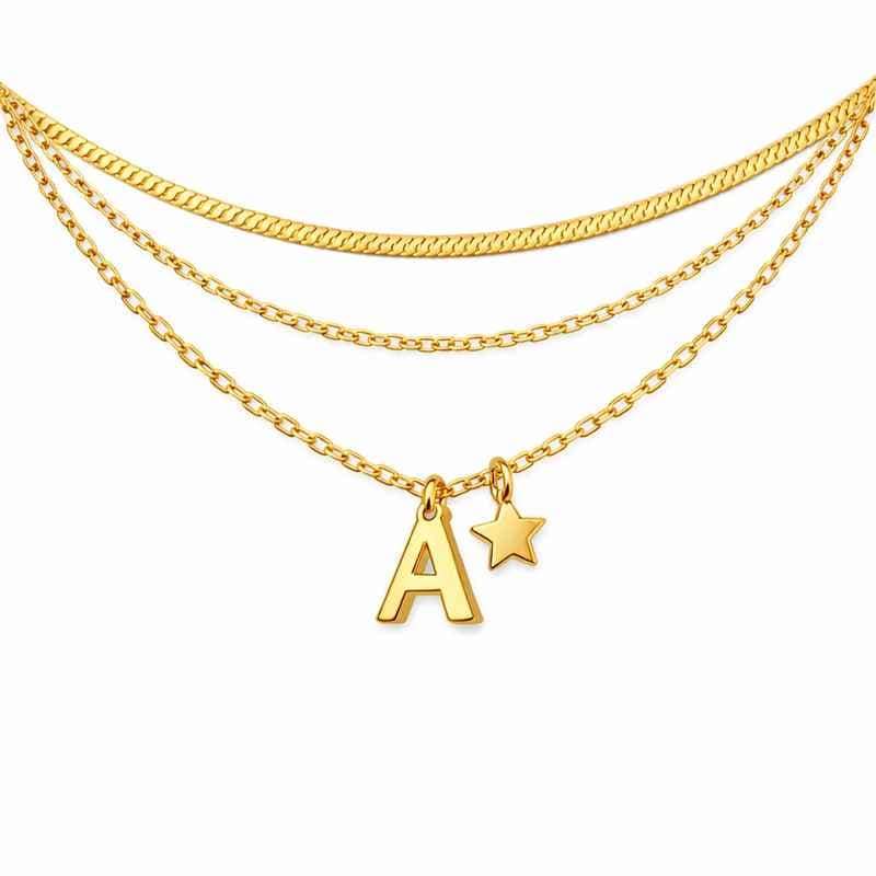 防水 18k ゴールドプレーテッド ネックレス イニシャル スター チャーム ステンレススチール レイヤリング