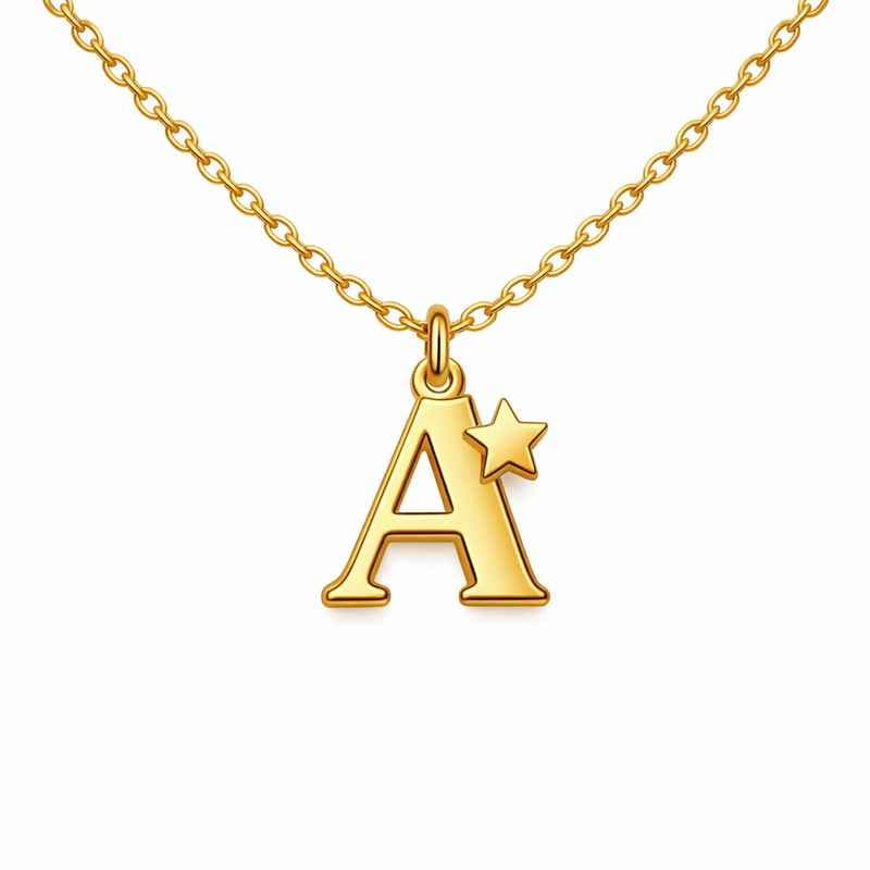 防水 18Kゴールドプレーテッド イニシャルネックレス ステンレス鋼 イニシャルスターチャーム