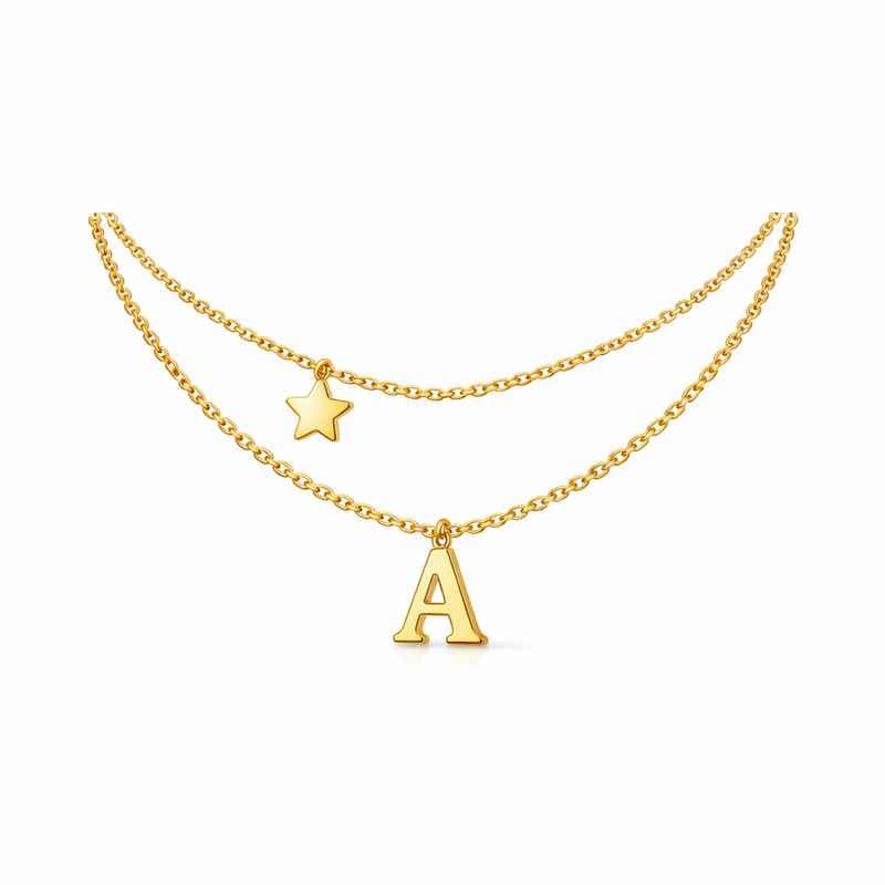 Waterproof 18K Gold Plated Initial Letter Star Charm Layering Stainless Steel Necklace