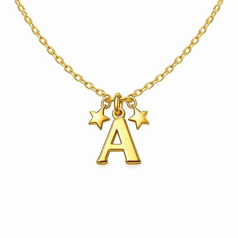 Waterproof 18k Gold Plated Necklace with Exquisite Initial Charm and Star Layering