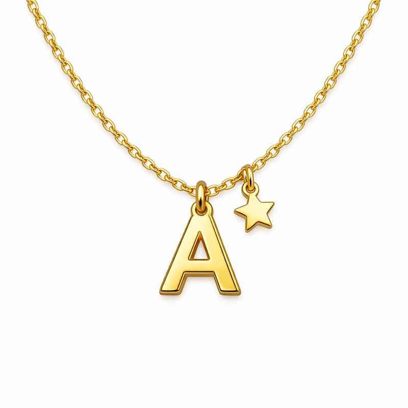 Waterproof 18k Gold Plated Necklace Stainless Steel Initial Letter Exquisite Star Charm
