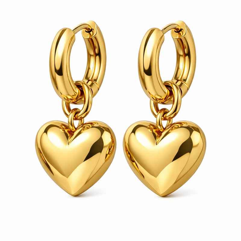Adorable Gold Plated Heart Earrings Stainless Steel Chunky Dangle