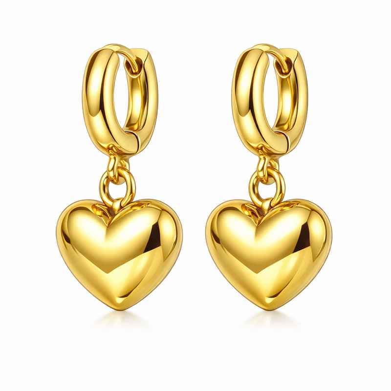 Adorable Gold Plated Heart Earrings Stainless Steel Dangle Chunky