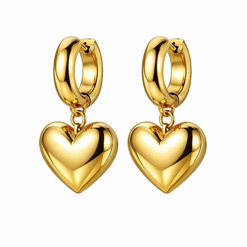 Adorable Stainless Steel Heart Earrings Chunky Gold Plated Dangle