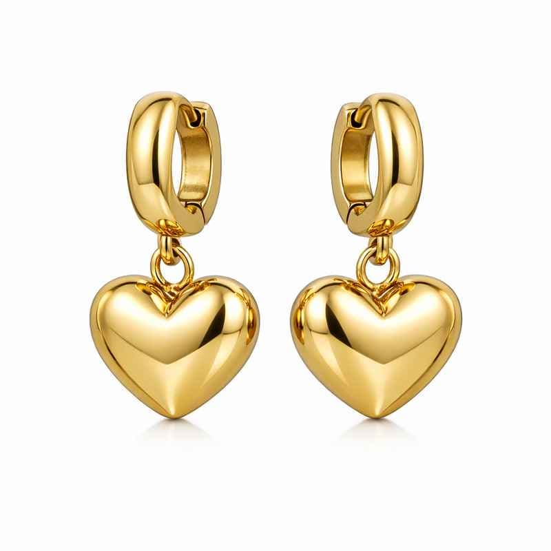 Adorable Stainless Steel Chunky Heart Gold Plated Dangle Earrings