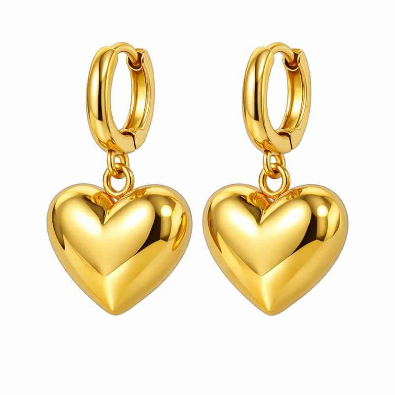 Adorable Chunky Heart Earrings - Stainless Steel Gold Plated Dangle