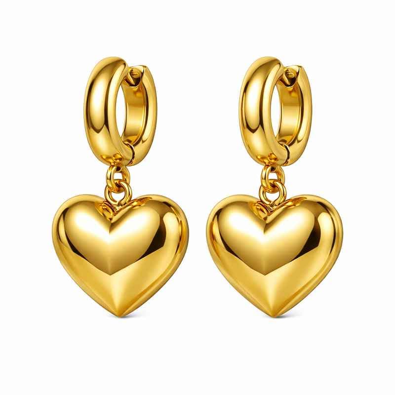 Adorable Gold Plated Heart Earrings - Stainless Steel Chunky Dangle