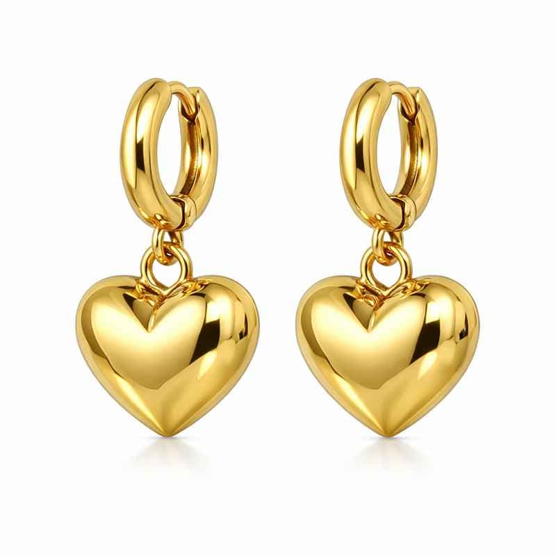 Adorable Stainless Steel Chunky Heart Gold Plated Dangle Earrings