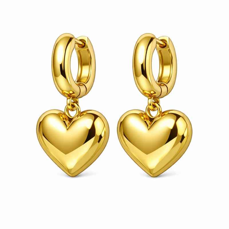 Adorable Stainless Steel Chunky Heart Gold Plated Dangle Earrings