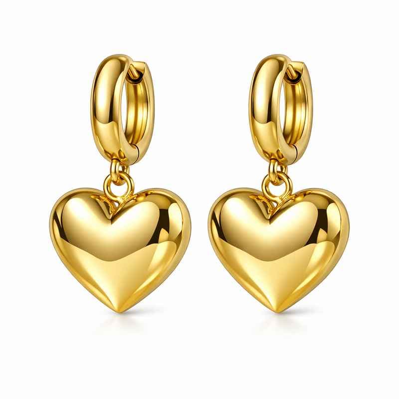 Adorable Stainless Steel Chunky Heart Gold Plated Dangle Earrings