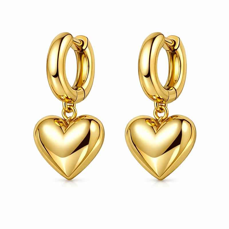 Adorable Stainless Steel Heart Earrings with Chunky Gold Plated Dangle Design