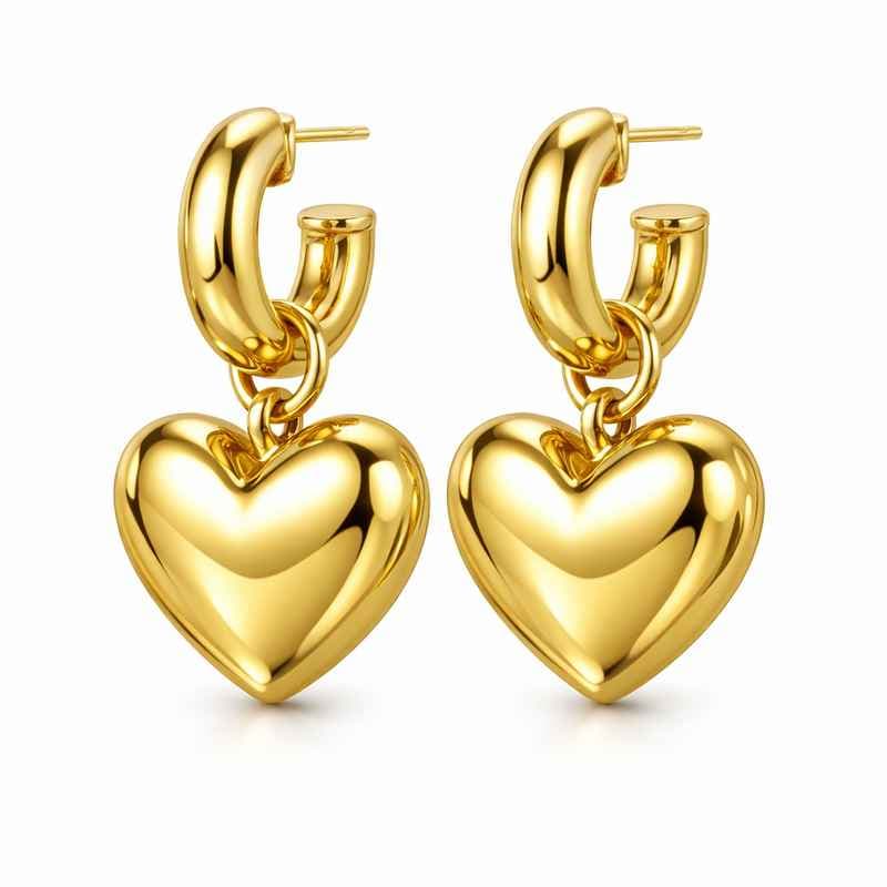 Adorable Stainless Steel Chunky Heart Gold Plated Dangle Earrings
