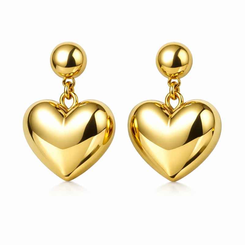 Adorable Stainless Steel Chunky Heart Gold Plated Dangle Earrings