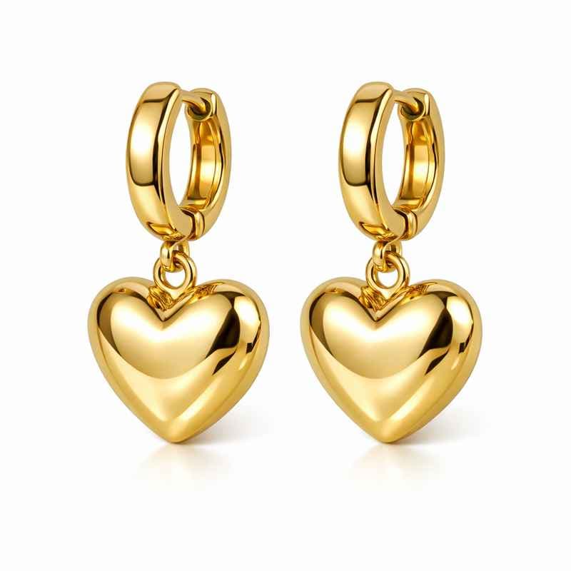 Adorable Stainless Steel Heart Earrings Chunky Gold Plated Dangle